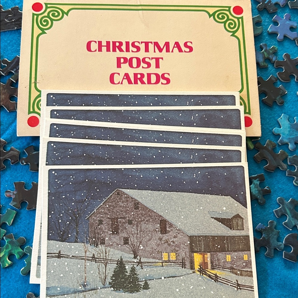13 Vintage Current 1970s Christmas Post Cards with Snowy Barn Scene
